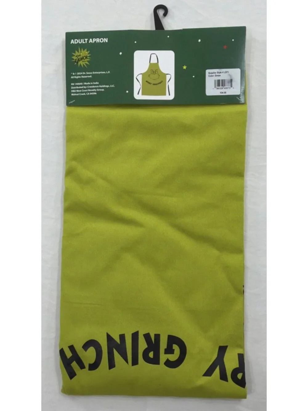 Green Adult Dr. Seuss The Grinch Merry Grinchmas Cooking Apron